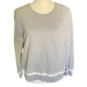 J. Crew Womens Pom Pom Sweatshirt Round Neck Long Sleeve Lightweight Size L Gray
